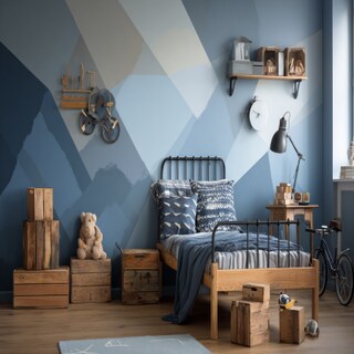 Contemporary Boys Room Design With Abstract Geometrical Wall Design